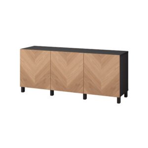 TV bench with drawers and door, black-brown - Knapdirect