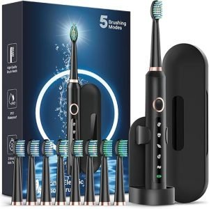 Sonic Electric Toothbrush for Adults - Rechargeable Electric toothbrush with 8 Brush Heads & Travel Case,Teeth Whitening , Power Electric Toothbrush with Holder, 3Hours Charge for 120 Days - Knapdirect