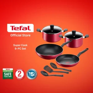 Tefal Supercook 9pcs set (Frypan 24cm, Wokpan 28cm, Stewpot 22cm & 24cm, 3 Spatulas) - Knapdirect